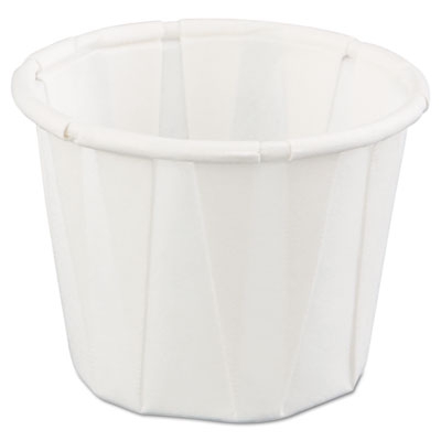 Squat Paper Portion Cup, Pleated, .5oz, White, 250/sleeve, 20 Sleeve/carton
