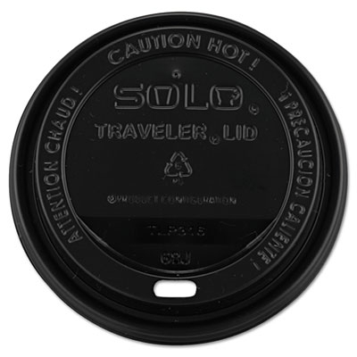 Traveler Drink-thru Lids, 10-24oz Cups, Black, 100/sleeve, 10 Sleeves/carton