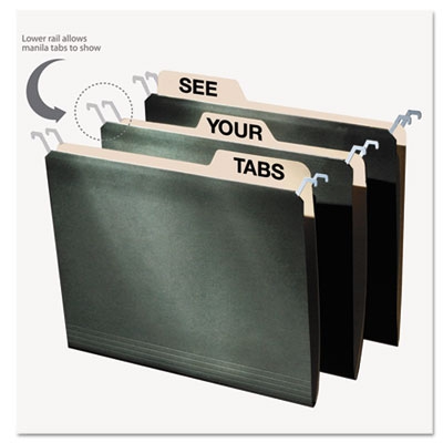 Hanging File Folders With Innovative Top Rail, Letter, Green, 20/pack
