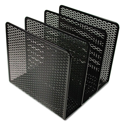 Urban Collection Punched Metal File Sorter, Three Sections, 8 X 8 X 7 1/4, Black