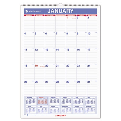 Monthly Wall Calendar With Ruled Daily Blocks, 12 X 17, White, 2018