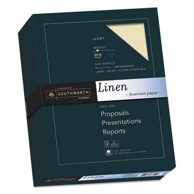 25% Cotton Linen Business Paper, Ivory, 24lb, 8 1/2 X 11, 500 Sheets