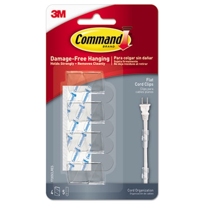 Cord Clip, Flat, W/adhesive, Clear, 4/pack