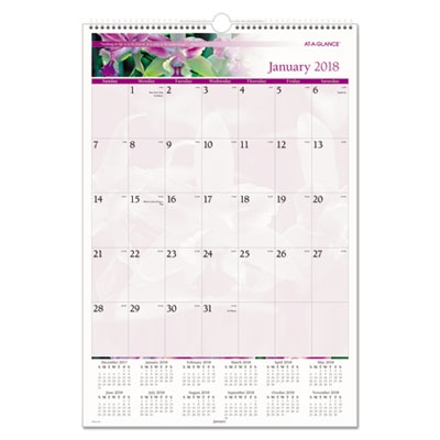 Floral Wall Calendar, 15 1/2 X 22 3/4, Floral, 2018