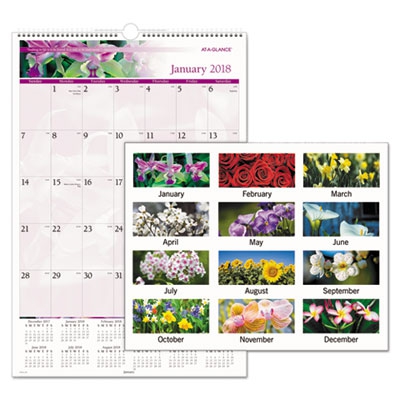 Floral Wall Calendar, 15 1/2 X 22 3/4, Floral, 2018