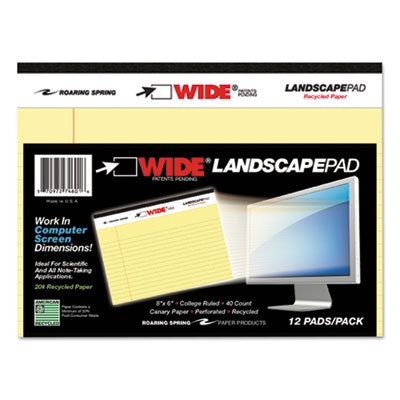 Wide Landscape Format Writing Pad, College Ruled, 8 X 6, Canary, 40 Sheets