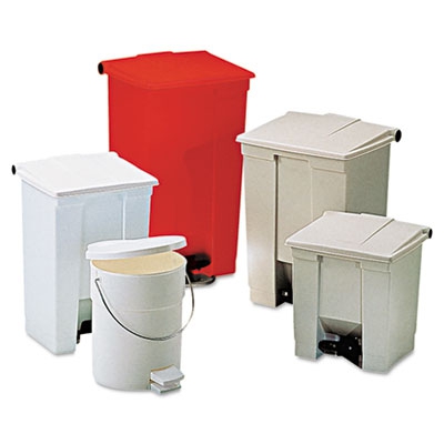 Indoor Utility Step-on Waste Container, Square, Plastic, 12gal, Beige