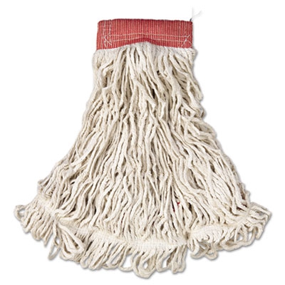 Web Foot Wet Mop, Cotton/synthetic, White, Large, 5" Red Headband, 6/carton