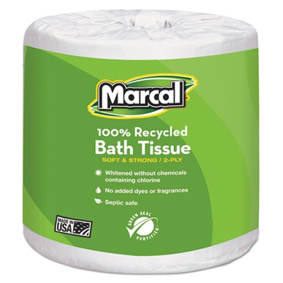 100% Recycled Two-ply Bath Tissue, White,