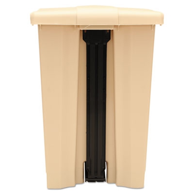Indoor Utility Step-on Waste Container, Square, Plastic, 12gal, Beige