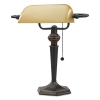 Traditional Banker'S Lamp, 16&quot;high, Amber Shade With Antique Bronze Base