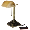 Traditional Banker'S Lamp W/usb, 16&quot;high, Amber Glass Shade W/antique Brass Base