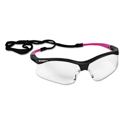 V30 Nemesis Safety Eyewear, Small, Black Frame W/pink Tips, Clear Lens, 12/ctn
