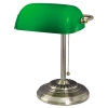 Traditional Banker'S Lamp, Green Glass Shade, Antique Brass Base, 14&quot;h