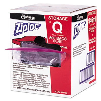Double Zipper Plastic Storage Bag, 1.75 Mil, 1qt, Clr, Write-on Id Panel, 500/bx