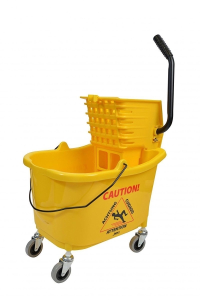 Janico Inc Mop Bucket Side Press Wringer Combo 35 Quart 8.5 Gallon Yellow 3 Inch Non Marking Metal Casters (35 Quart Yellow)