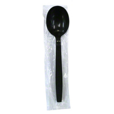 Soup Spoon Black Heavy 1000/cs Individually Wrapped Heavy Weight