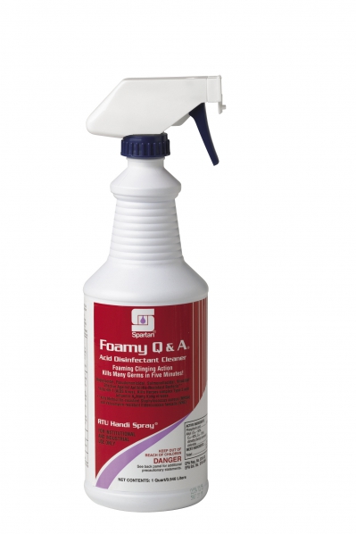 Foamy Q & A Acid Shower Disinfectant Cleaner 32 Ounce 12/cs Includes Gloves & 3 Foam Trigger Sprayers Ph Less Than 2